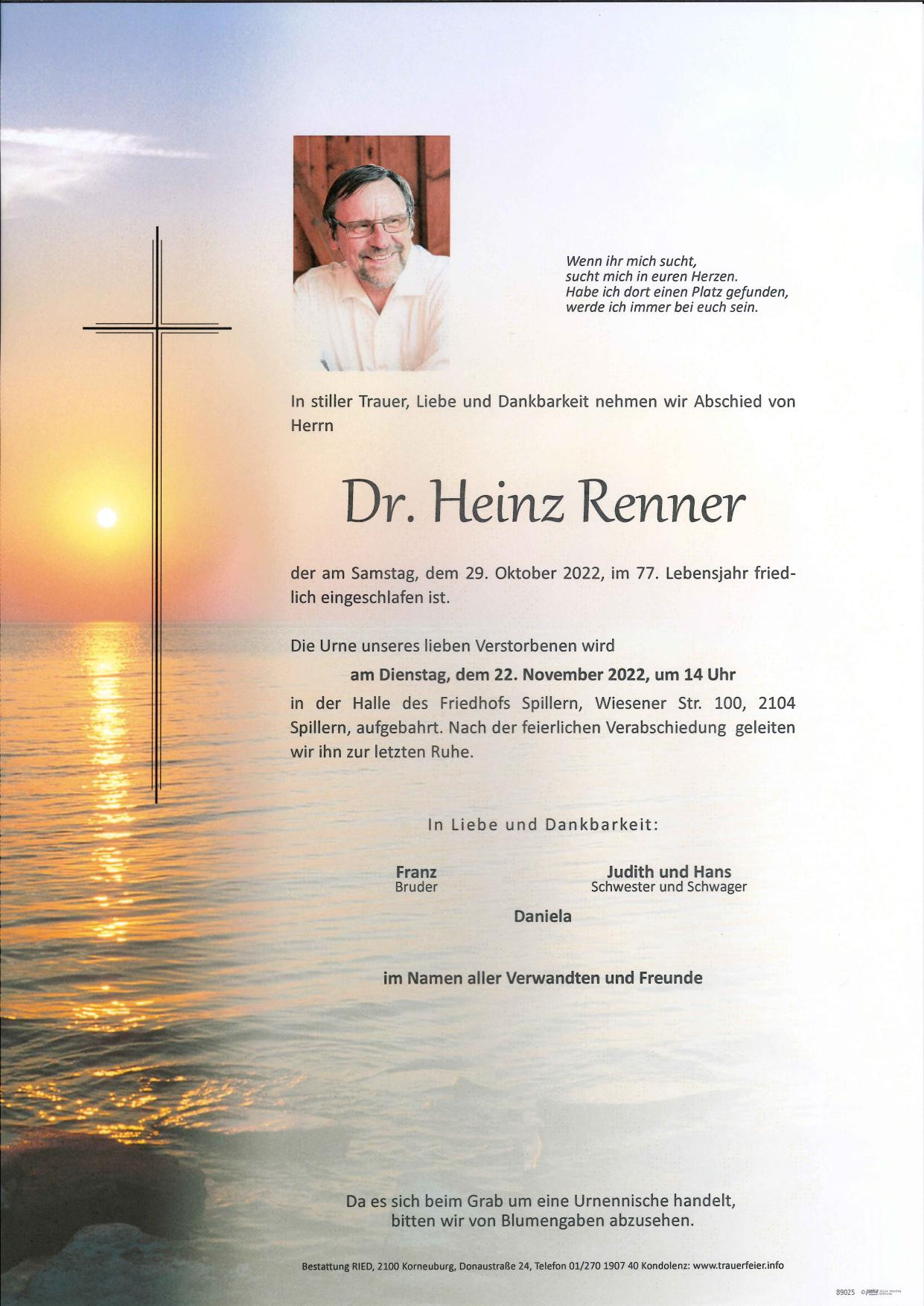 Traueranzeige von Dr. Heinz Renner