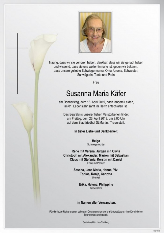 Traueranzeige von Susanna Käfer