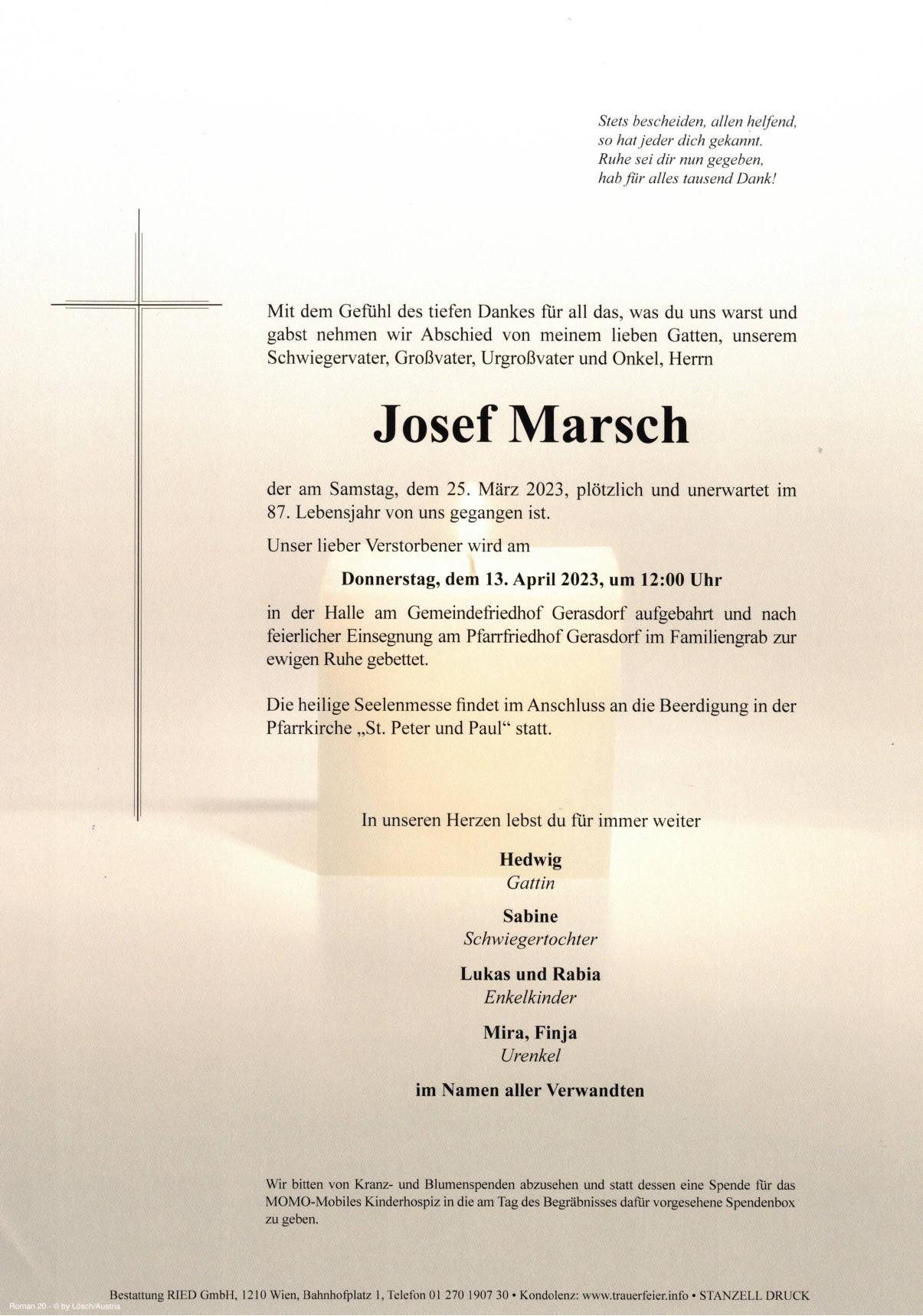 Traueranzeige von Josef Marsch