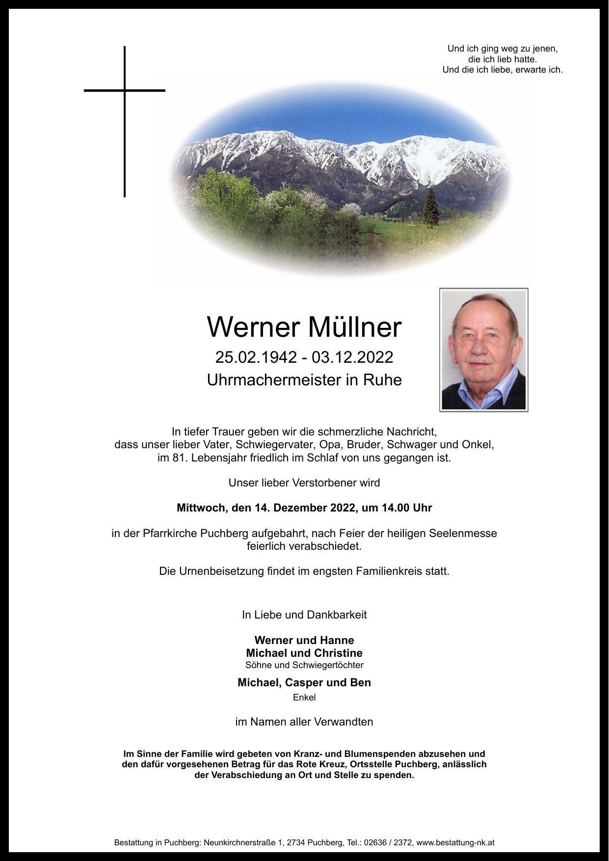 Traueranzeige von Werner Müllner