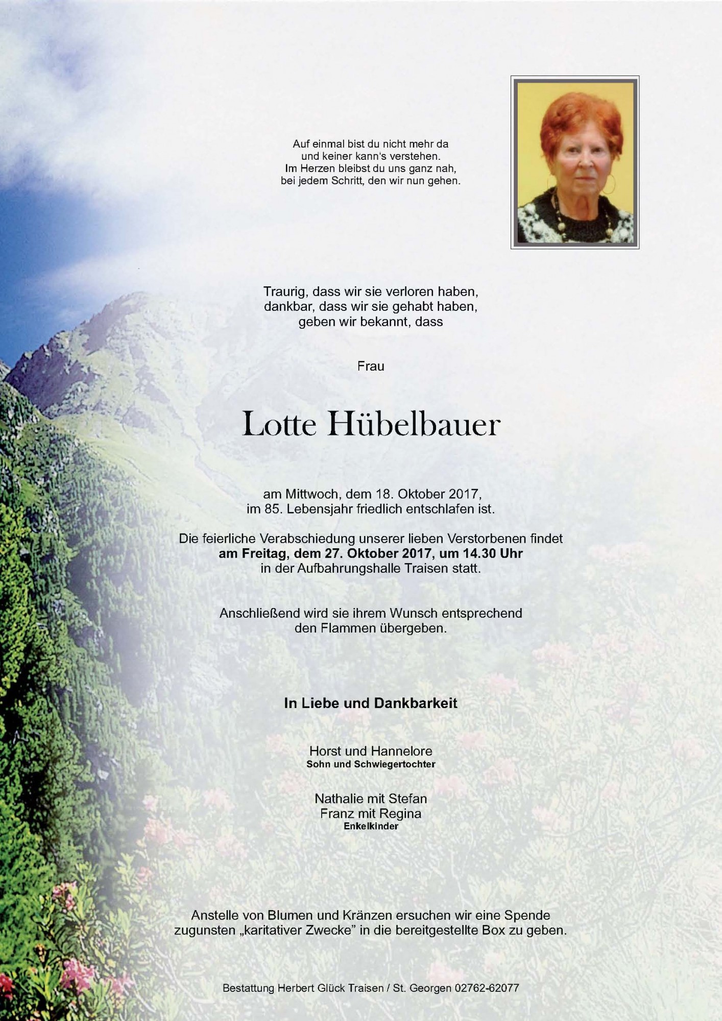 Traueranzeige von Lotte Hübelbauer
