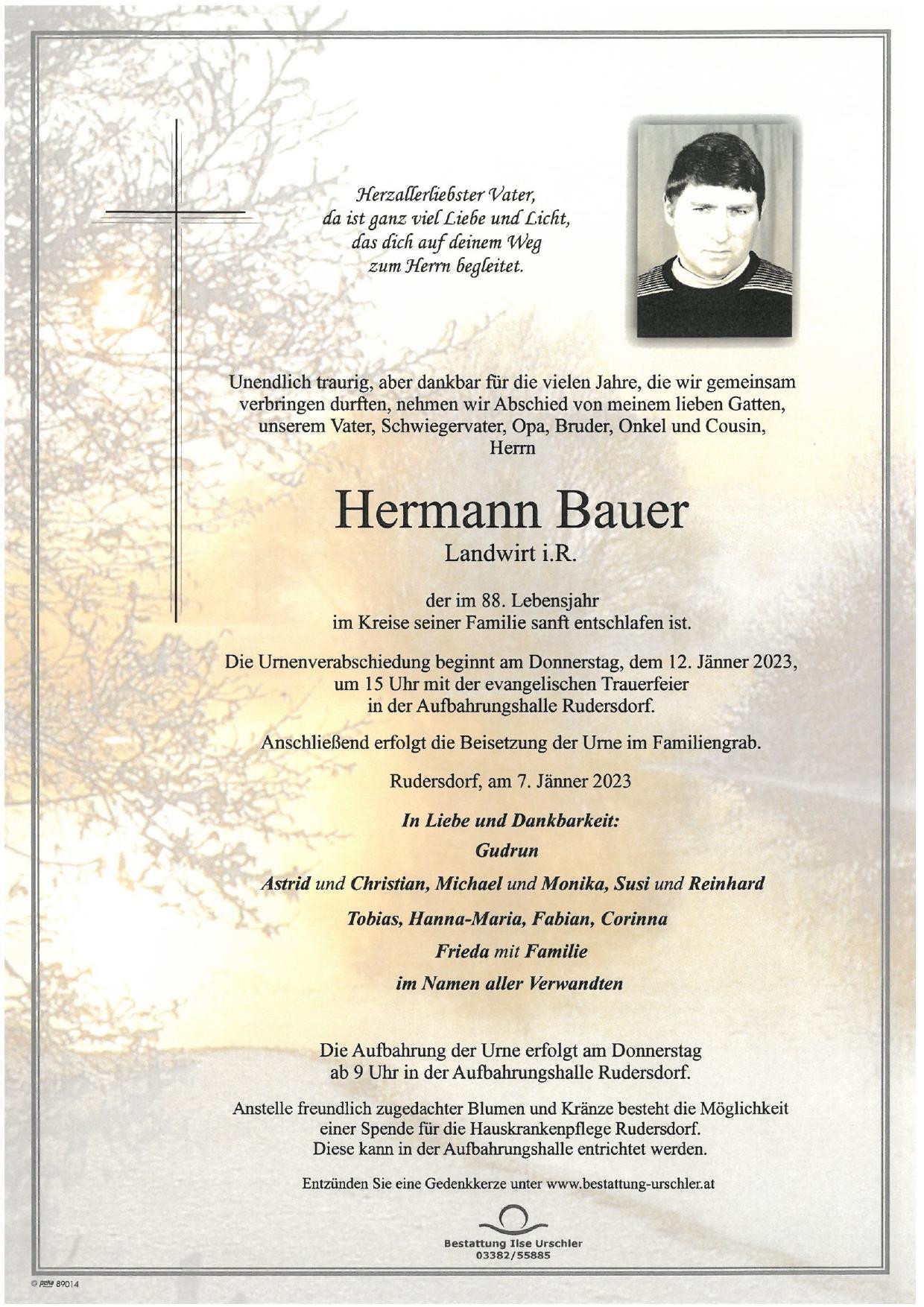Traueranzeige von Hermann Bauer