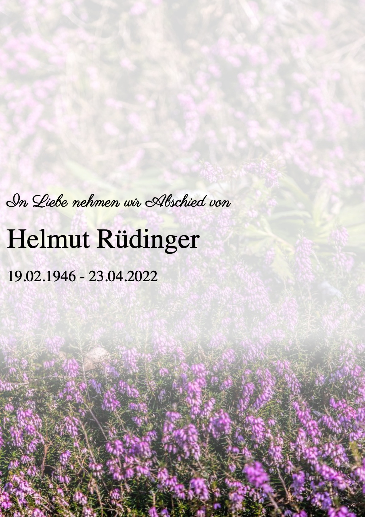 Traueranzeige von Helmut Rüdinger