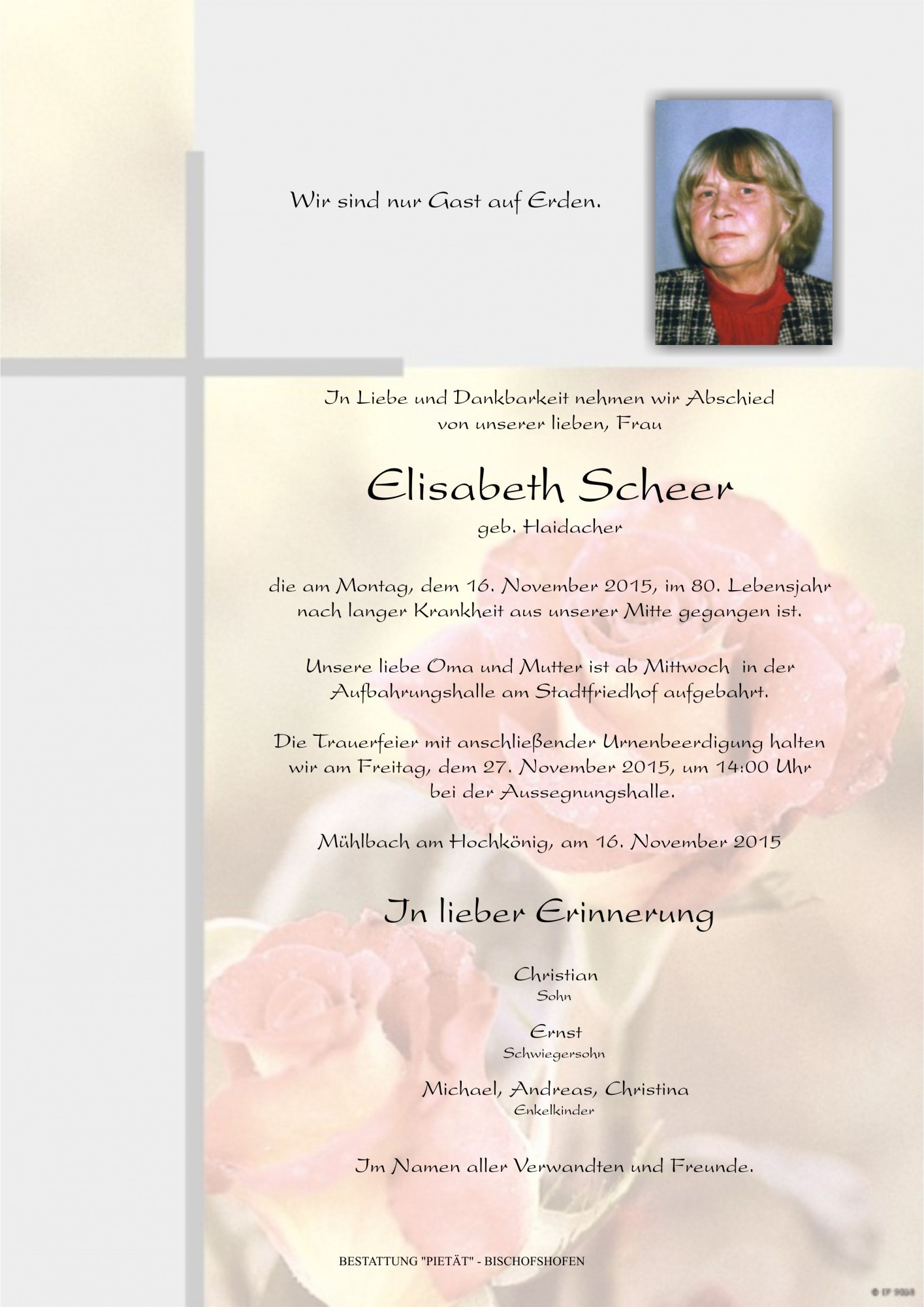 Traueranzeige von Elisabeth Scheer