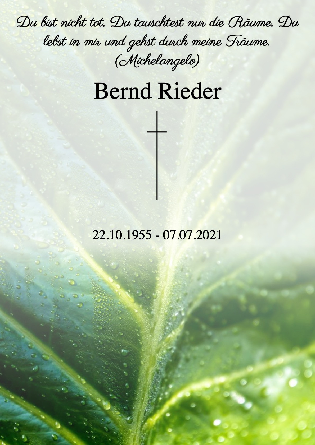 Traueranzeige von Bernd Rieder
