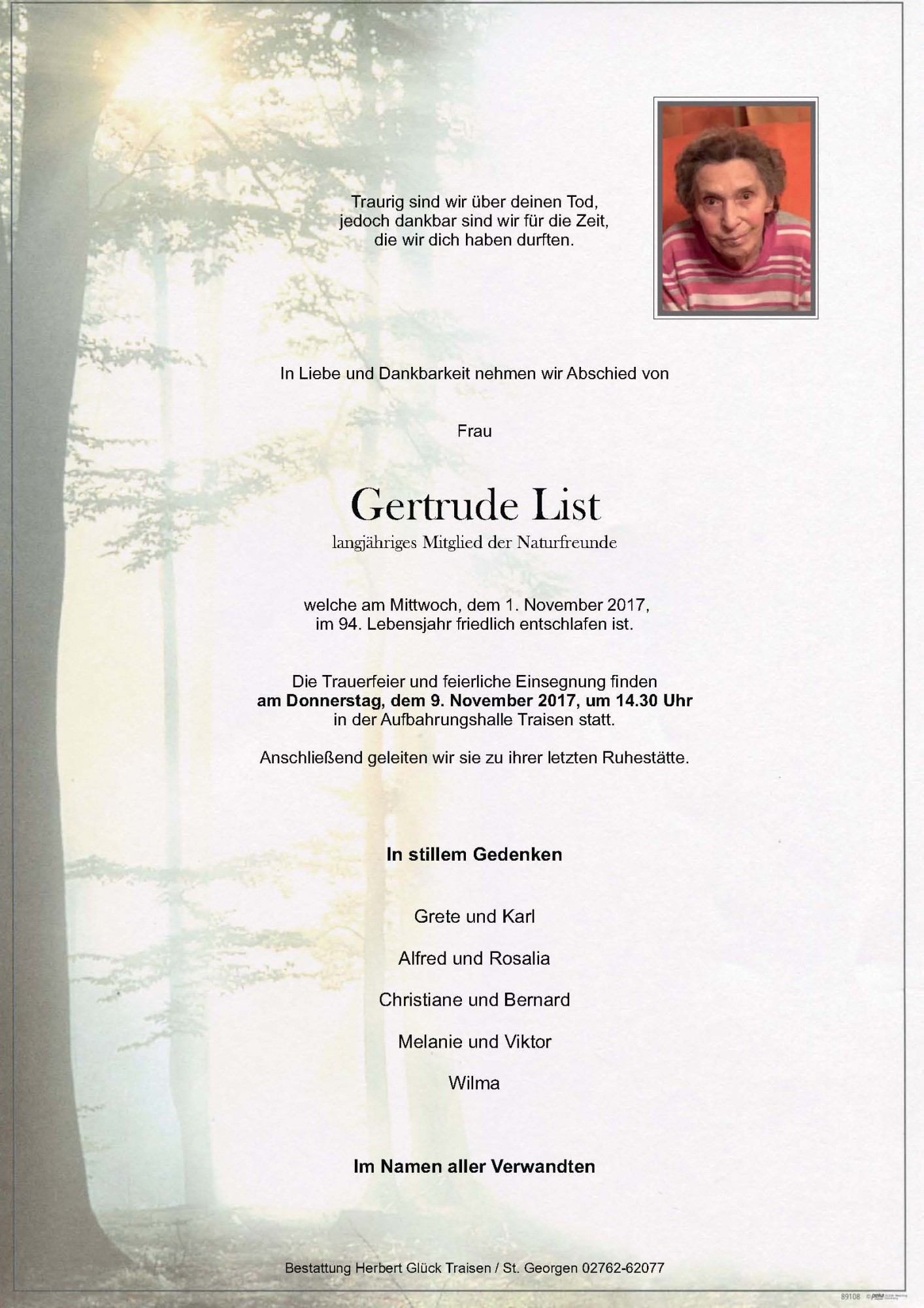Traueranzeige von Gertrude List