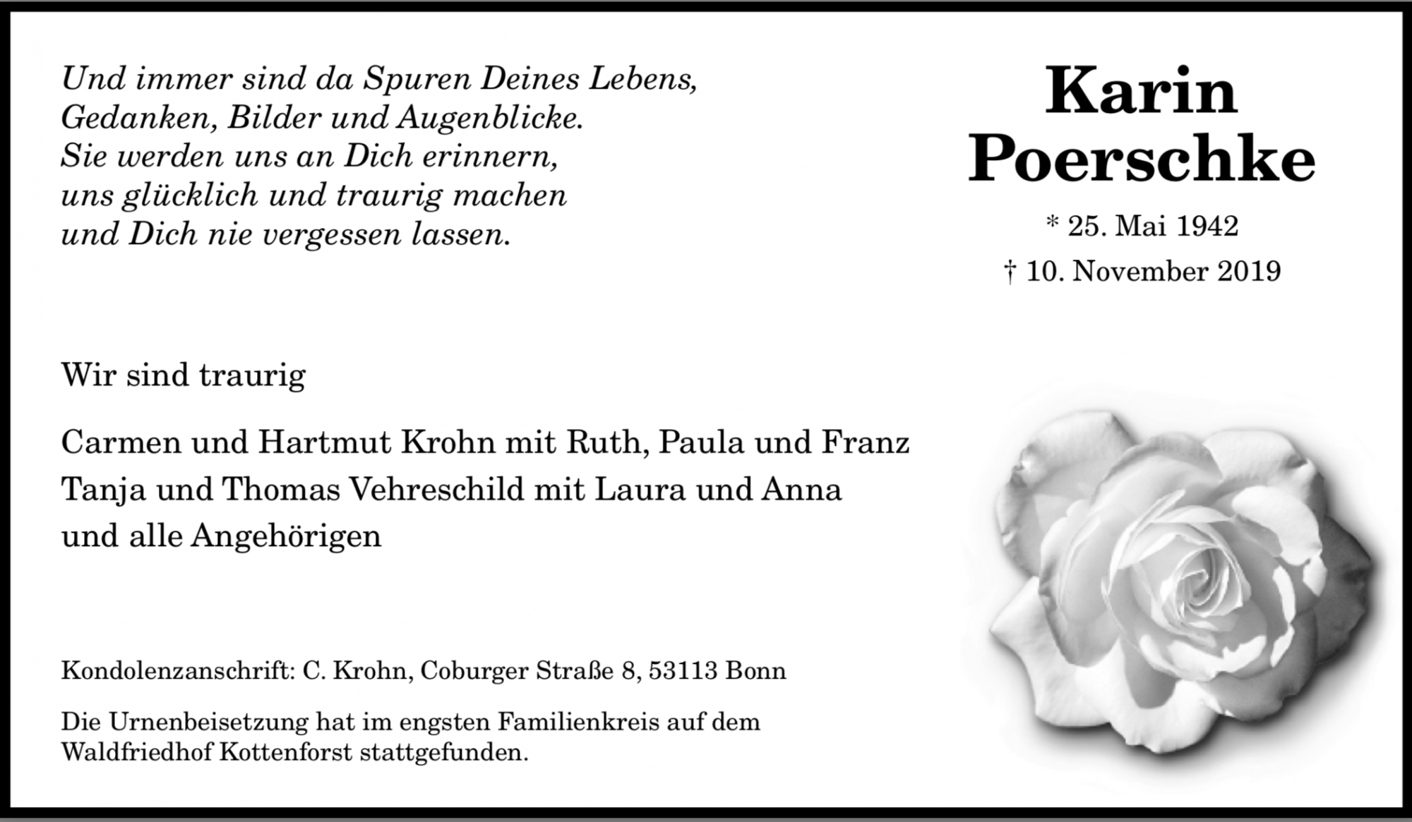 Traueranzeige von Karin Poerschke