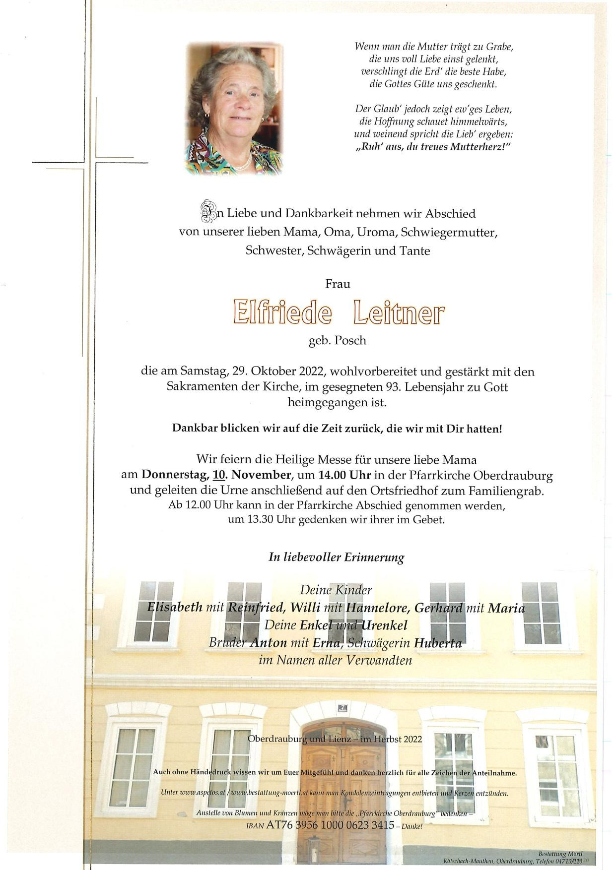Traueranzeige von Elfriede Leitner