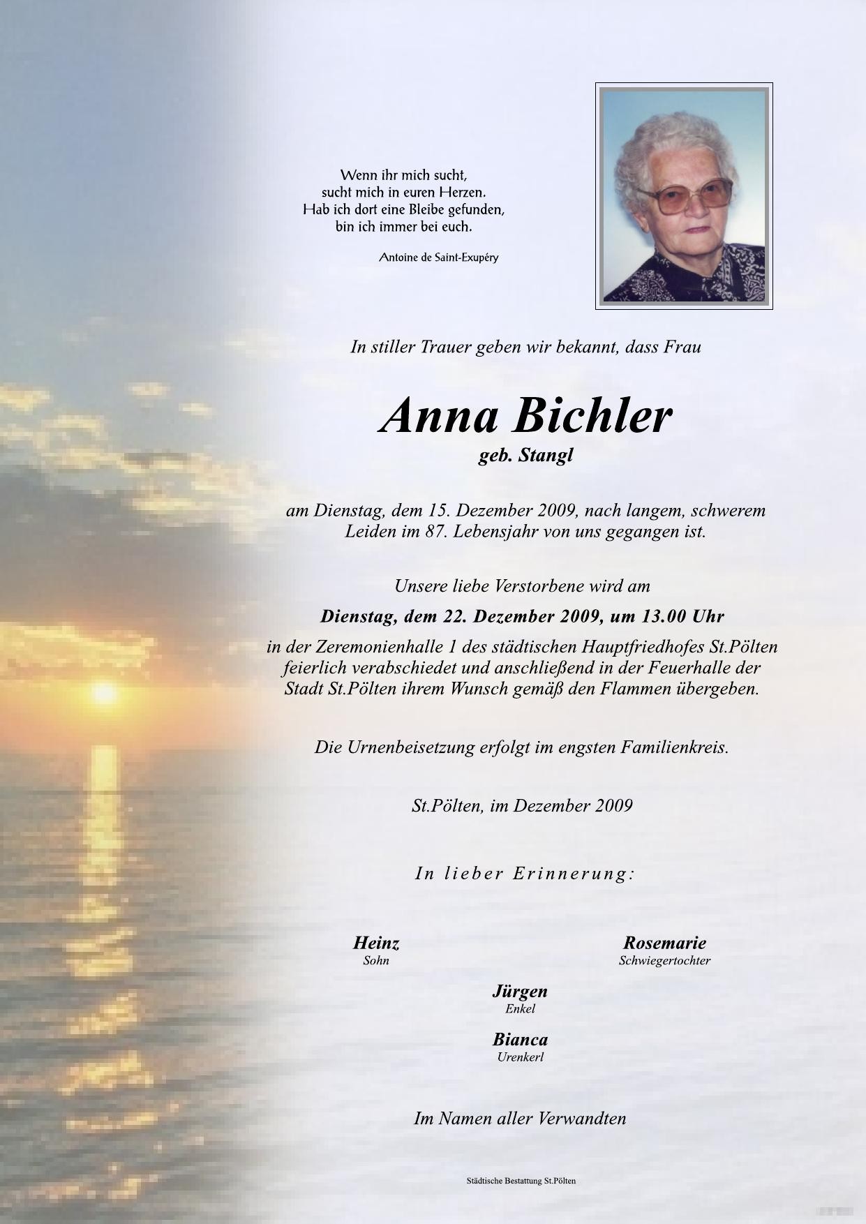 Traueranzeige von Anna Bichler