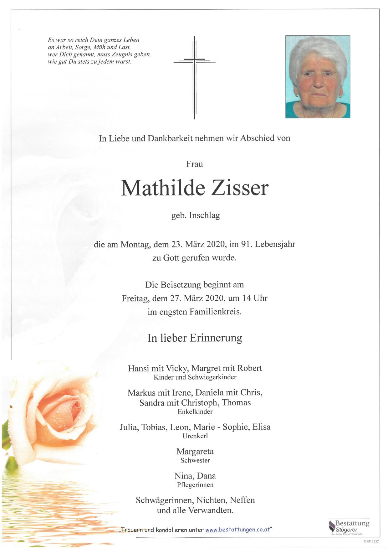 Traueranzeige von Mathilde Zisser