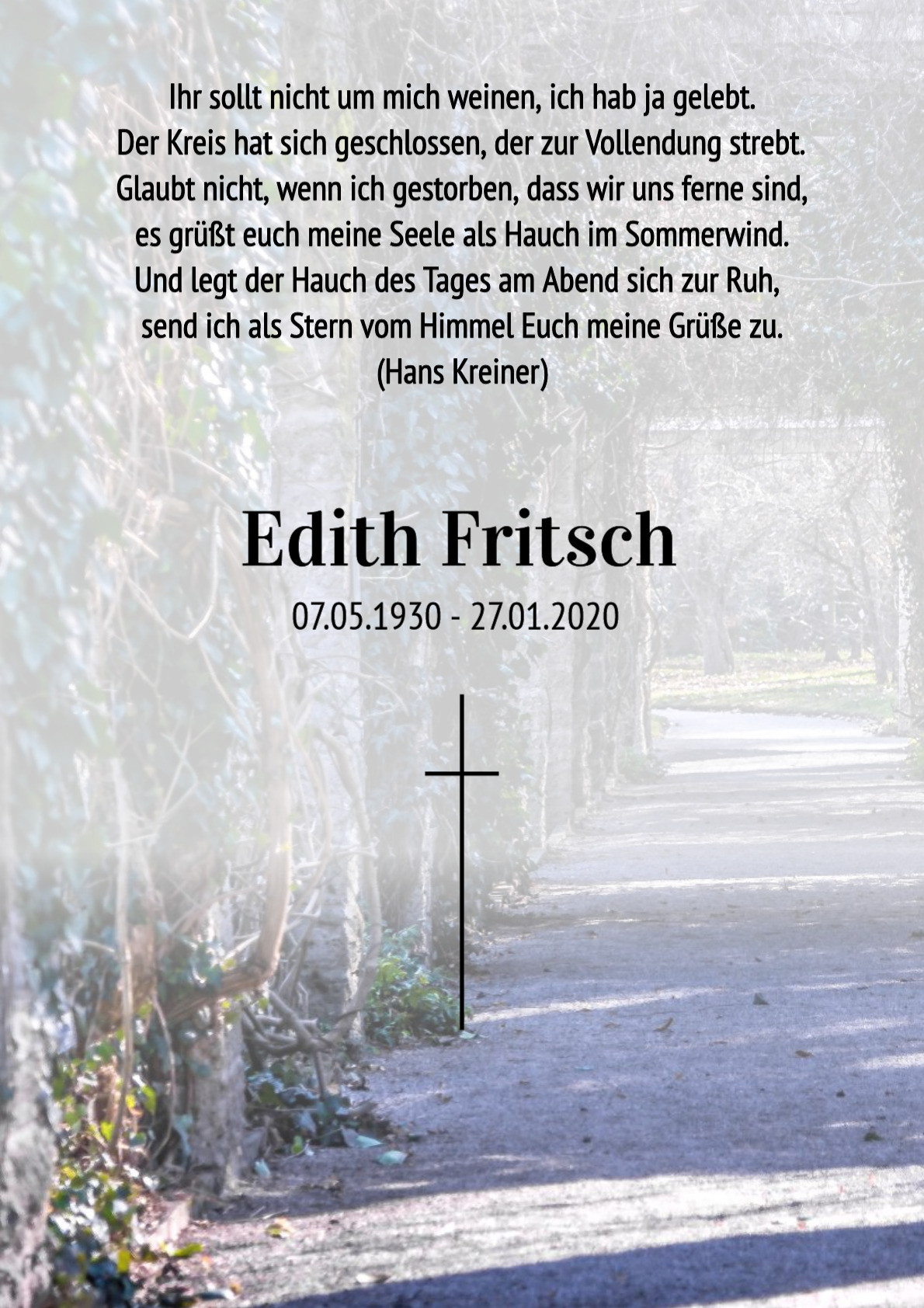 Traueranzeige von Edith Fritsch