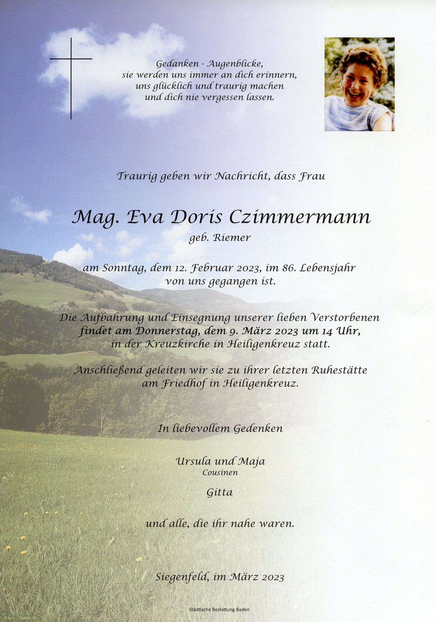 Traueranzeige von Eva Doris Czimmermann