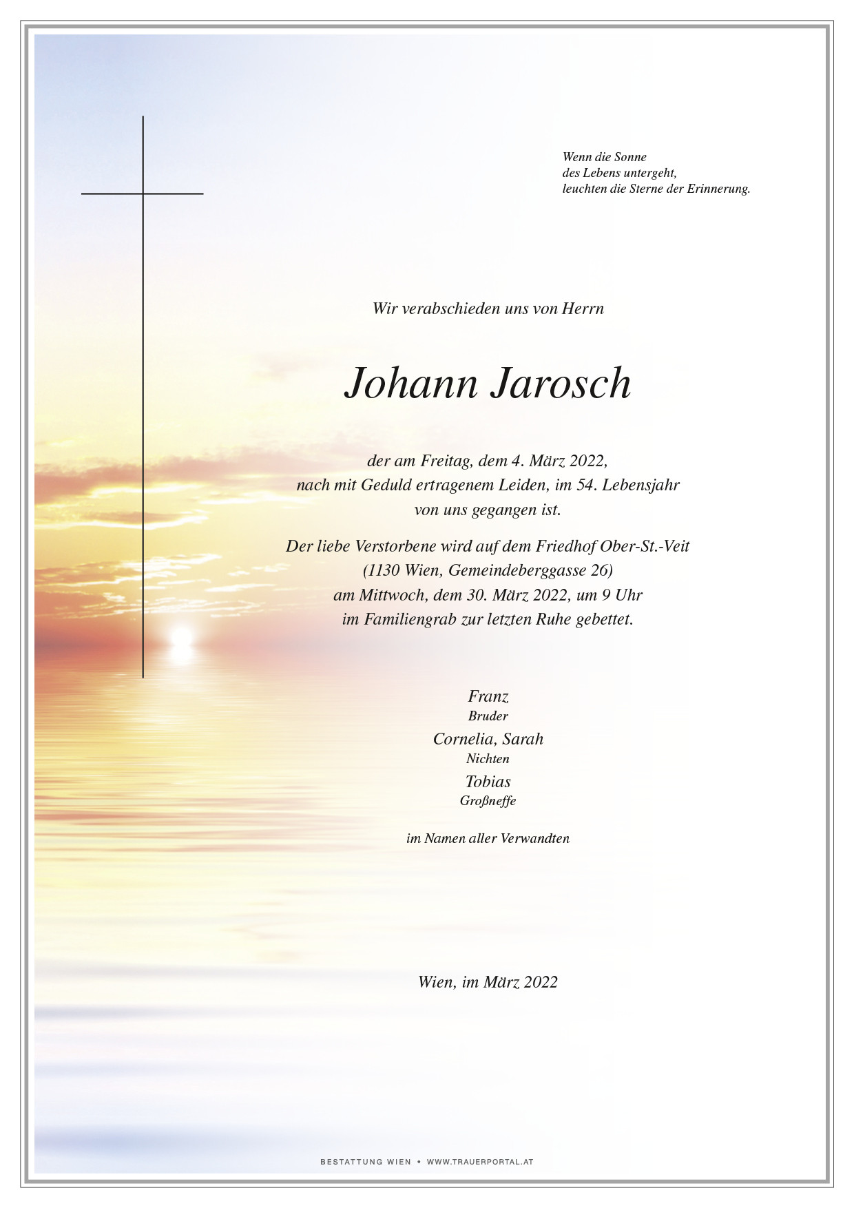 Traueranzeige von Johann Jarosch