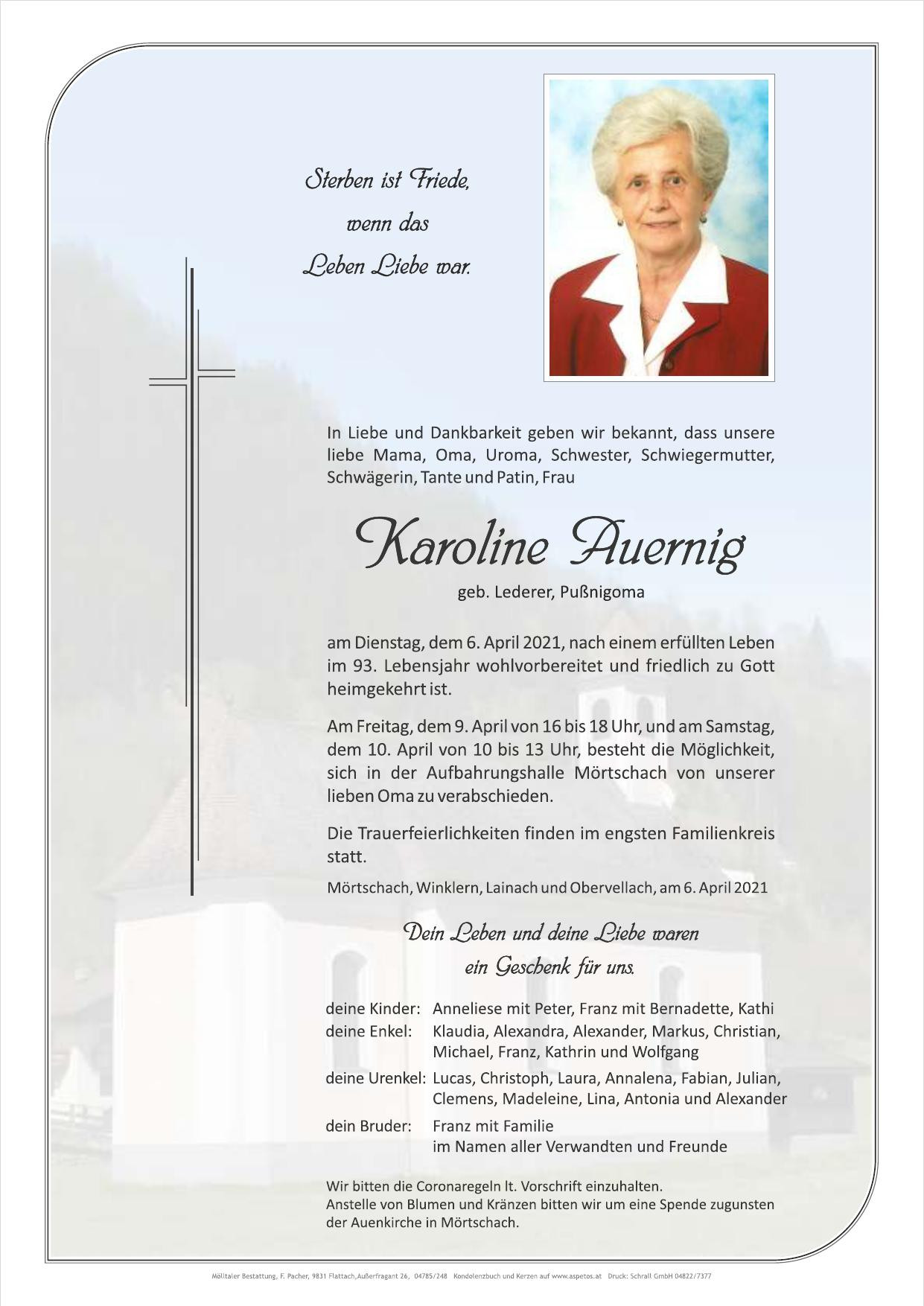 Traueranzeige von Karoline Auernig
