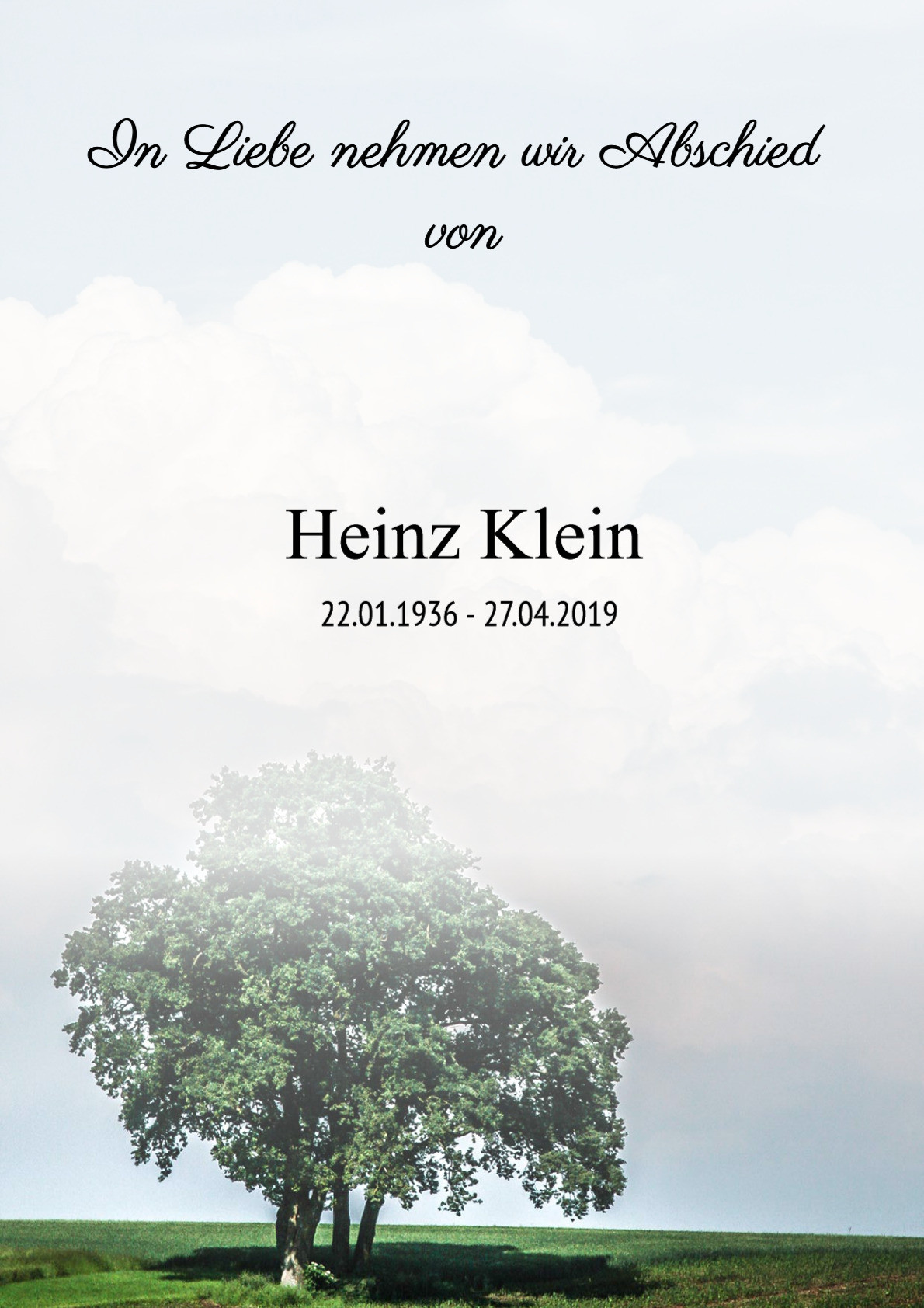 Traueranzeige von Heinz Klein