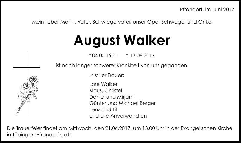 Traueranzeige von August Walker