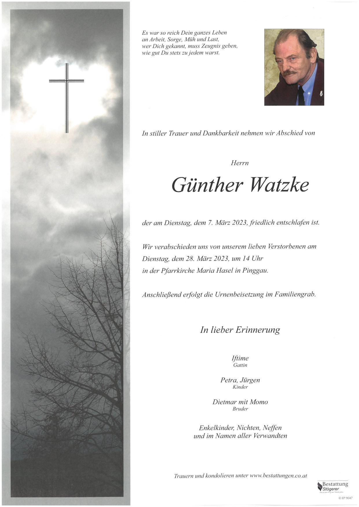 Traueranzeige von Günther Watzke