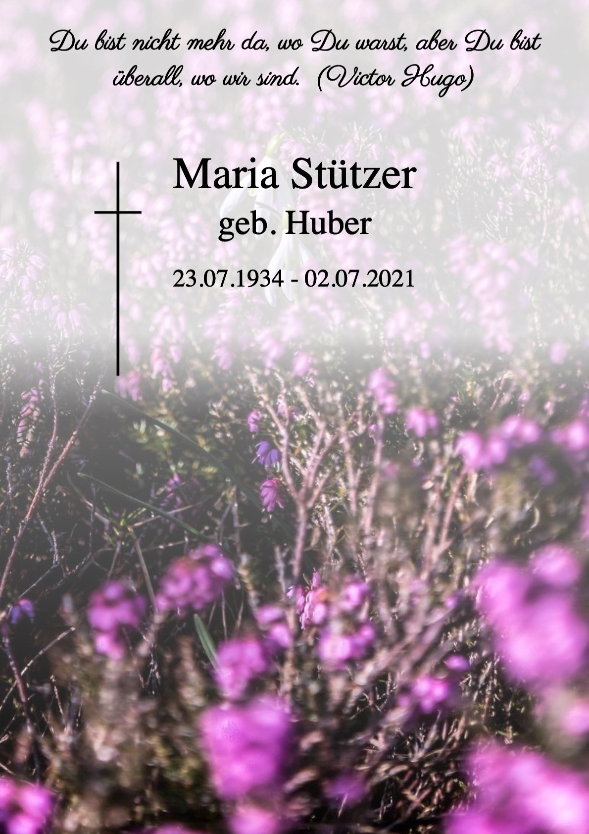 Traueranzeige von Maria Stützer