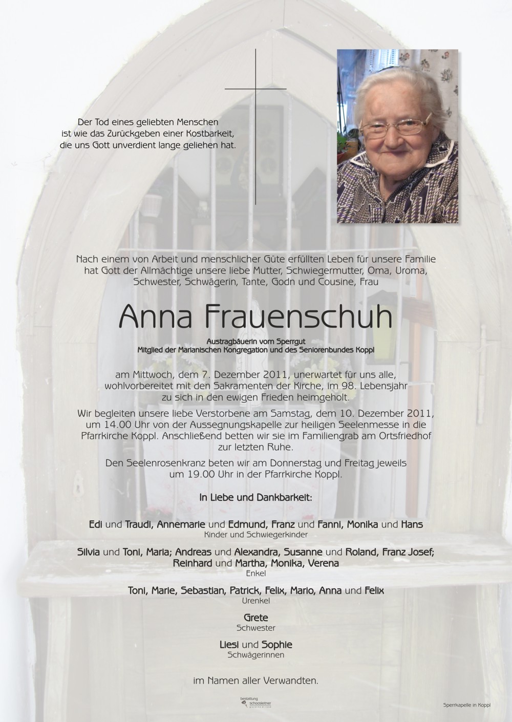 Traueranzeige von Anna Frauenschuh