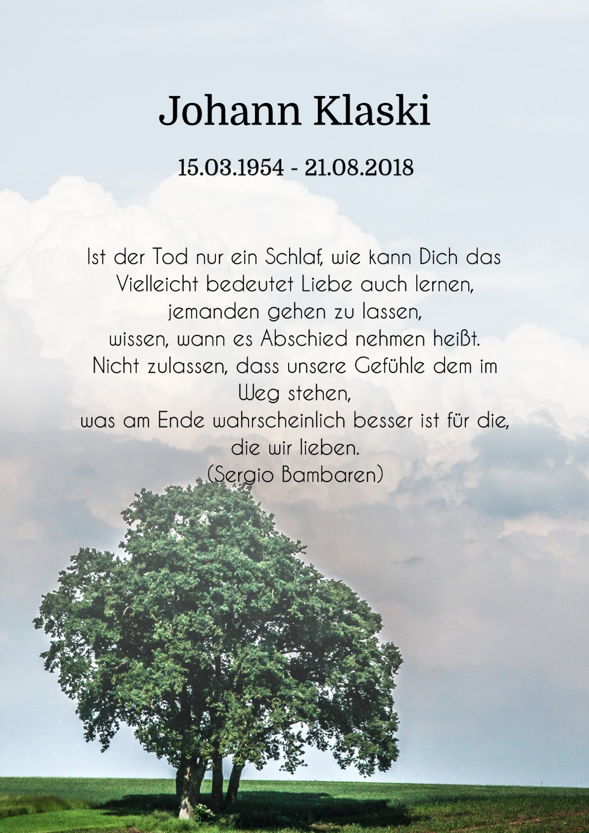 Traueranzeige von Johann Klaski