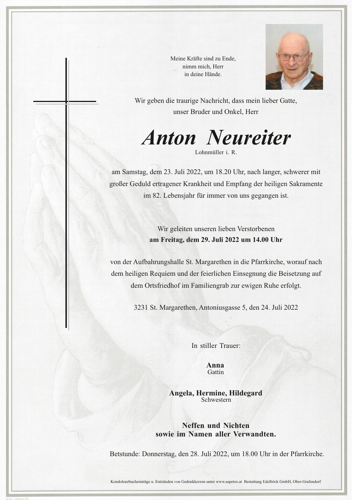 Traueranzeige von Anton Neureiter