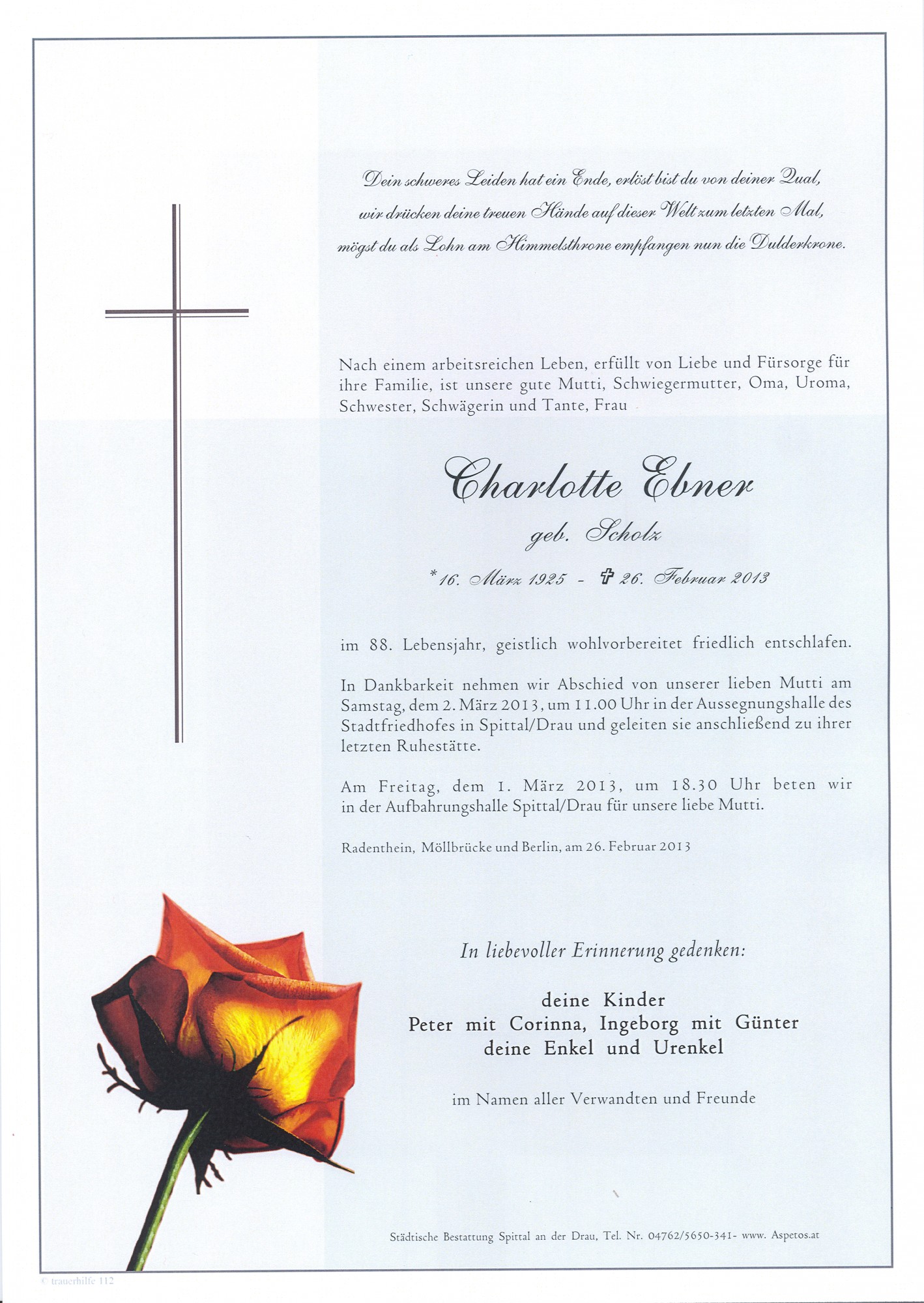 Traueranzeige von Charlotte Ebner