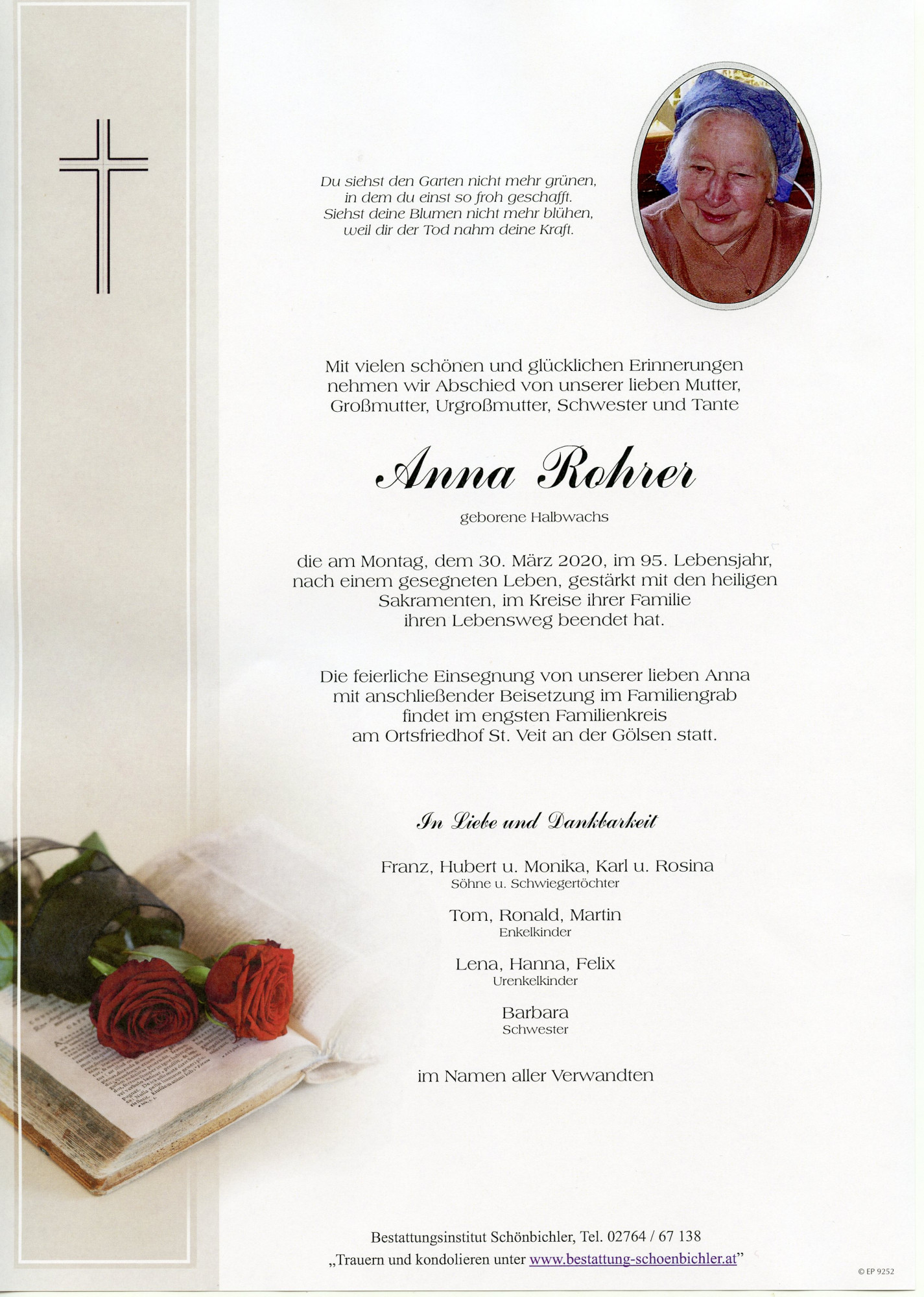 Traueranzeige von Anna Rohrer