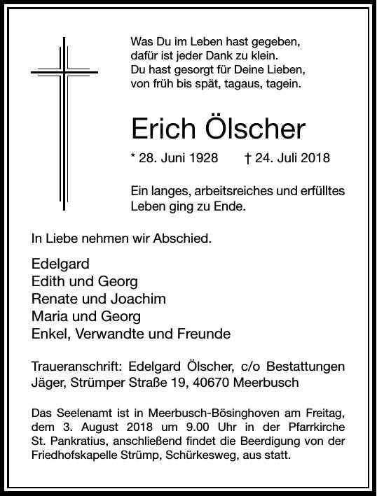 Traueranzeige von Erich Ölscher