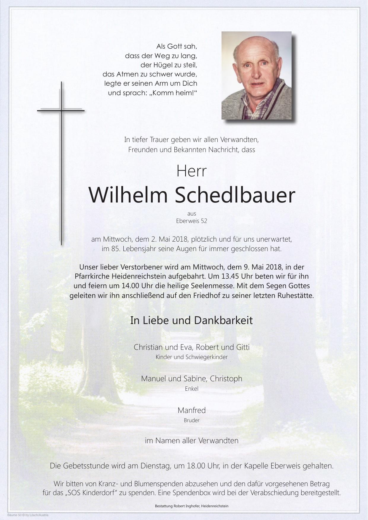 Traueranzeige von Wilhelm Schedlbauer