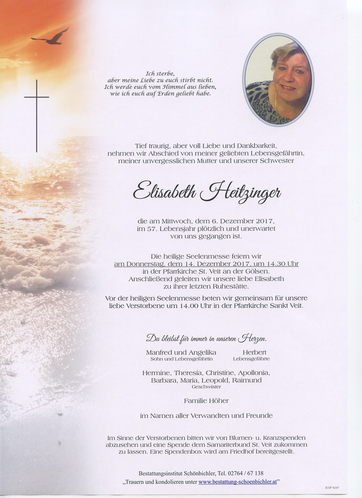 Traueranzeige von Elisabeth Heitzinger