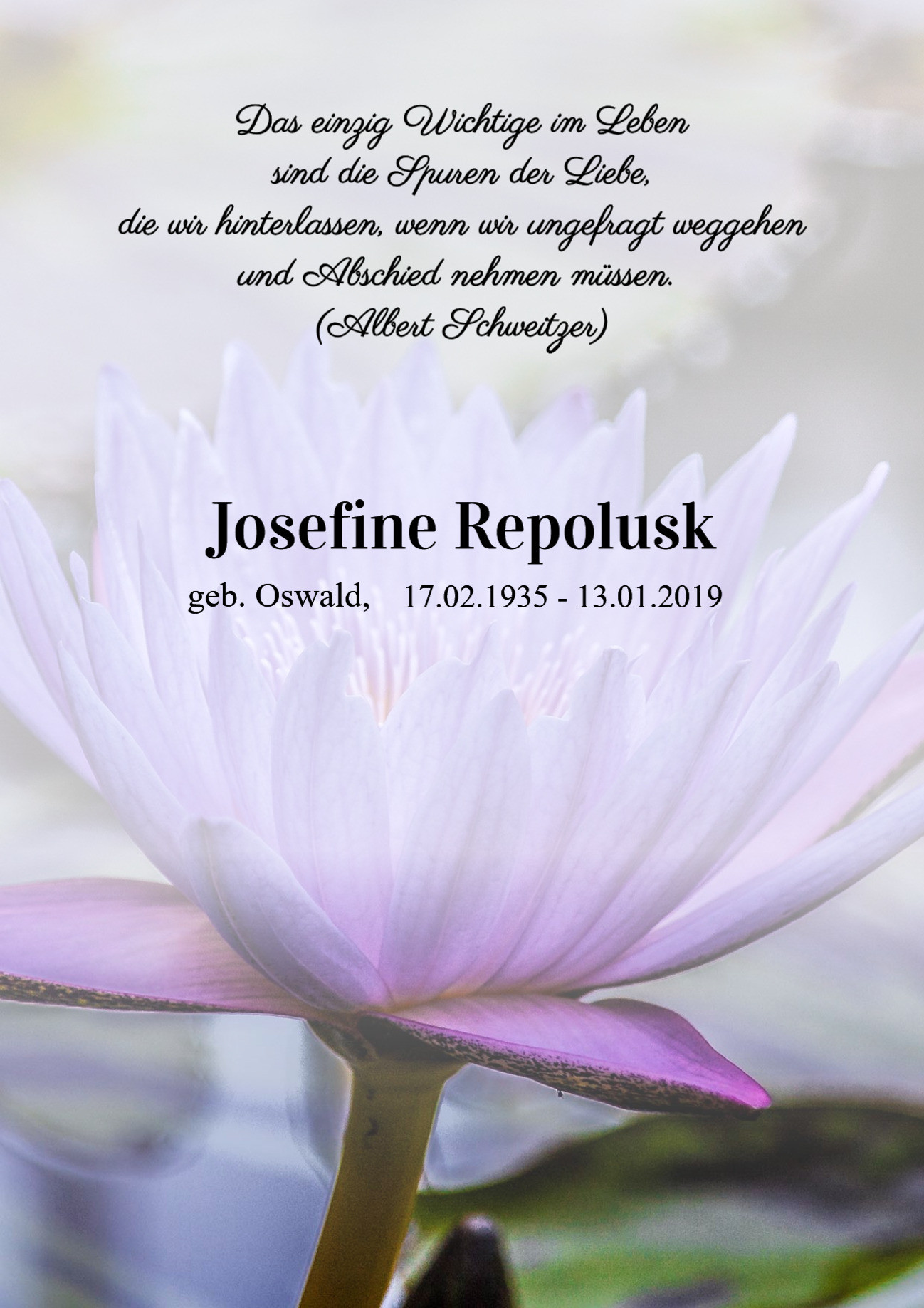 Traueranzeige von Josefine Repolusk