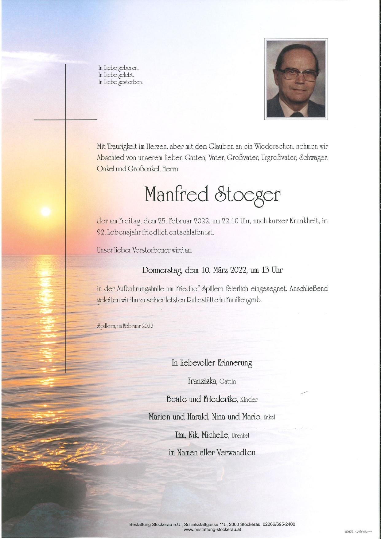 Traueranzeige von Manfred Stoeger