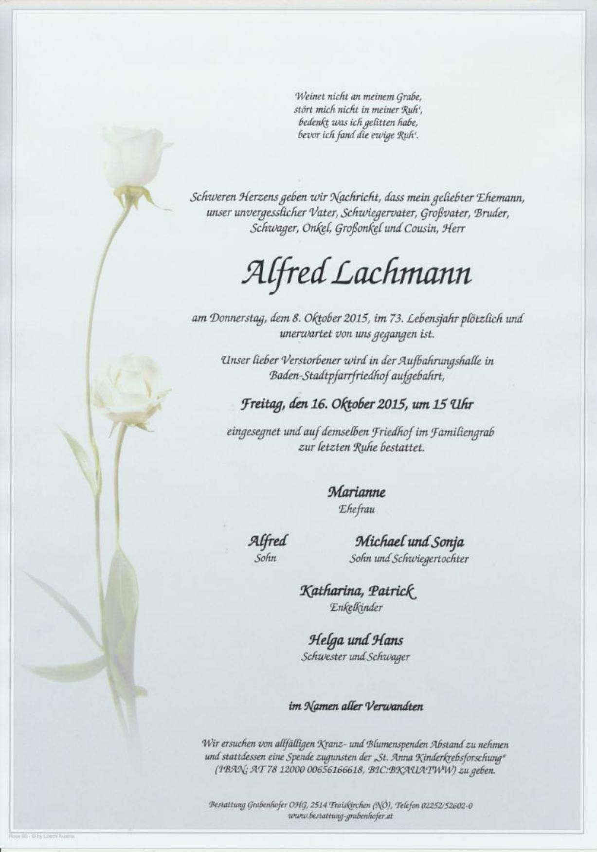 Traueranzeige von Alfred Lachmann