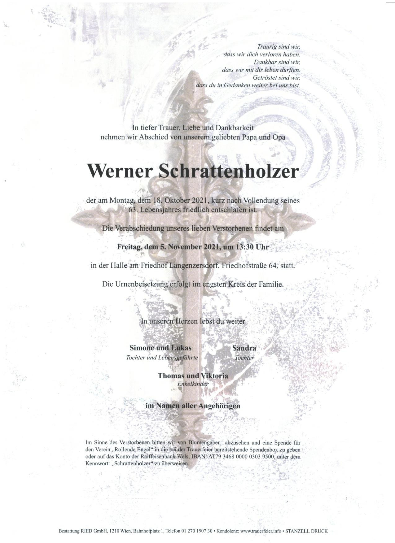 Traueranzeige von Werner Schrattenholzer