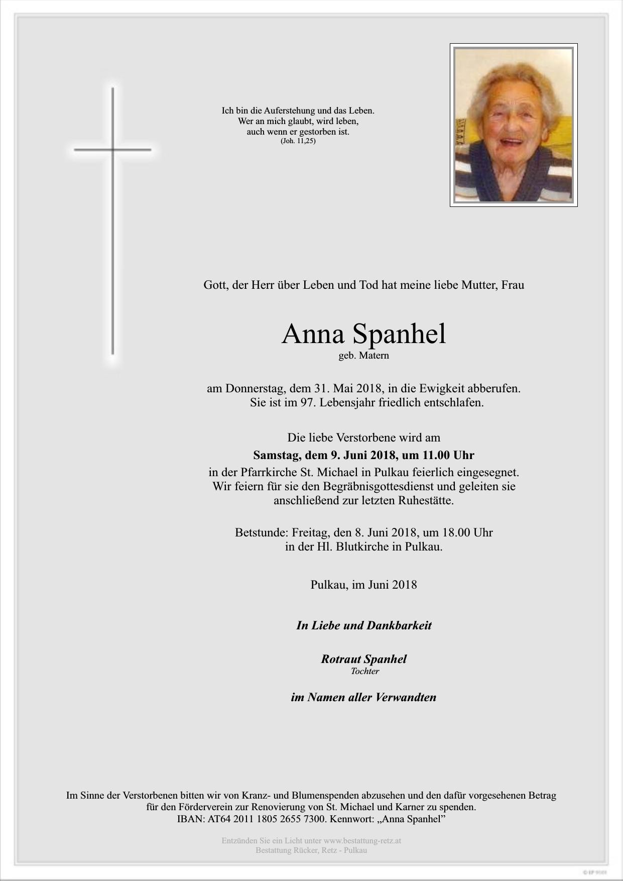Traueranzeige von Anna Spanhel