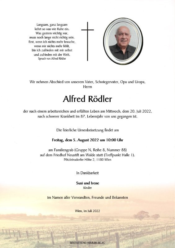 Traueranzeige von Alfred Rödler