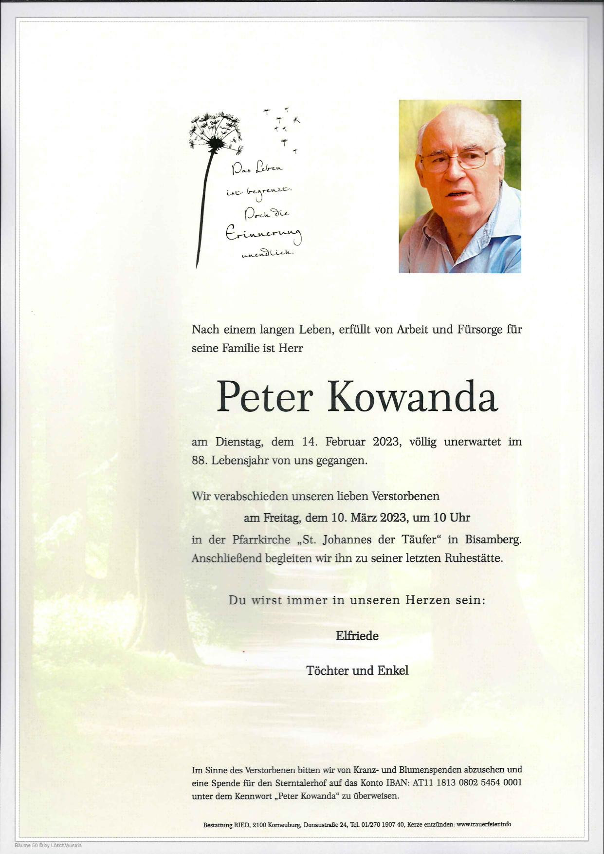 Traueranzeige von Peter Kowanda
