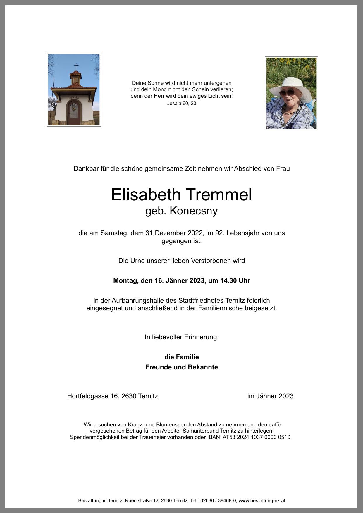 Traueranzeige von Elisabeth Tremmel