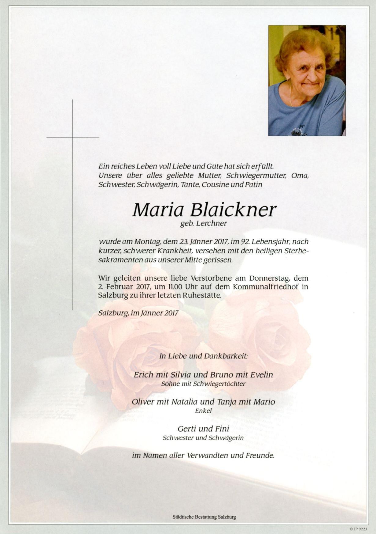 Traueranzeige von Maria Blaickner