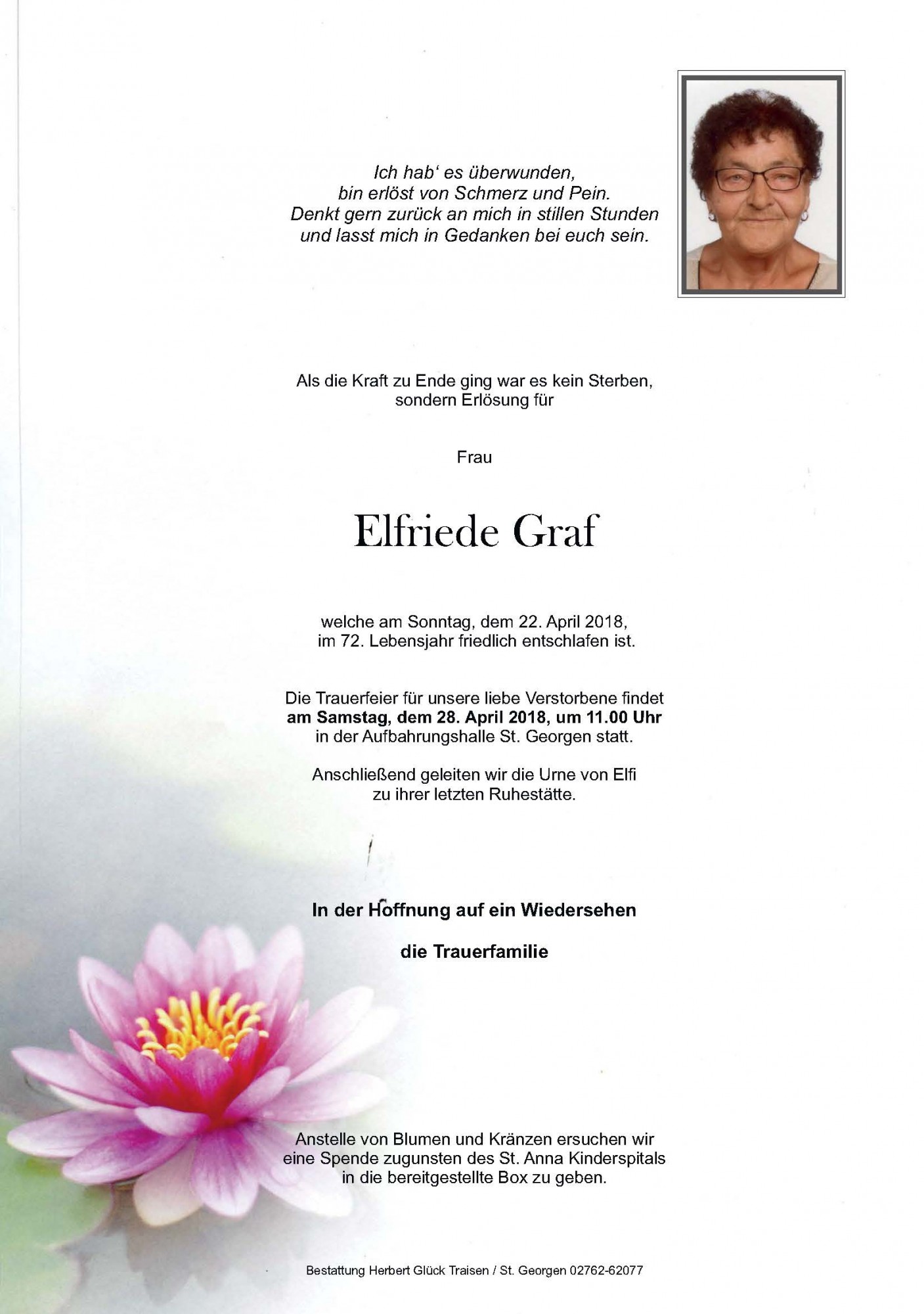 Traueranzeige von Elfriede Graf