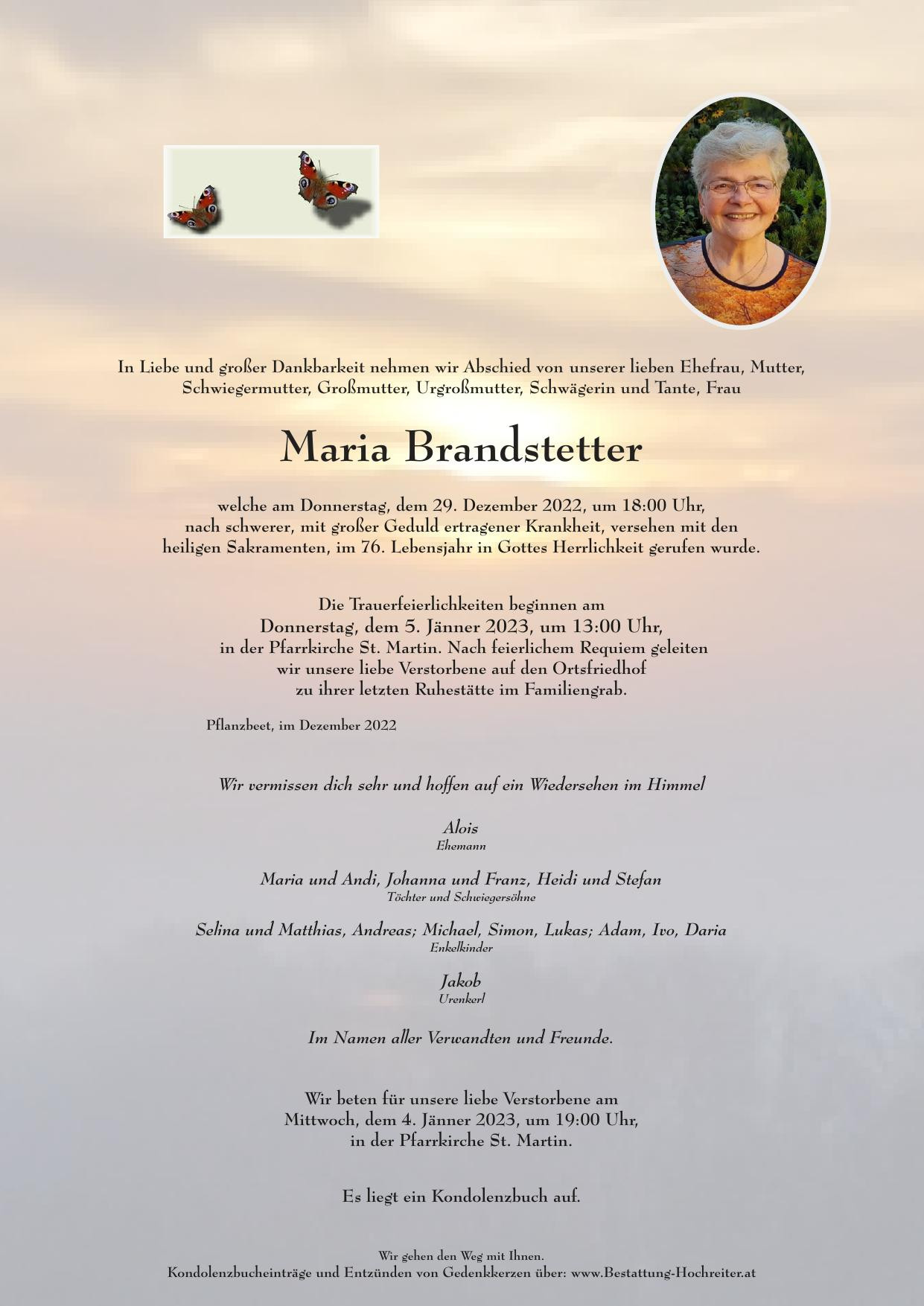 Traueranzeige von Maria Brandstetter