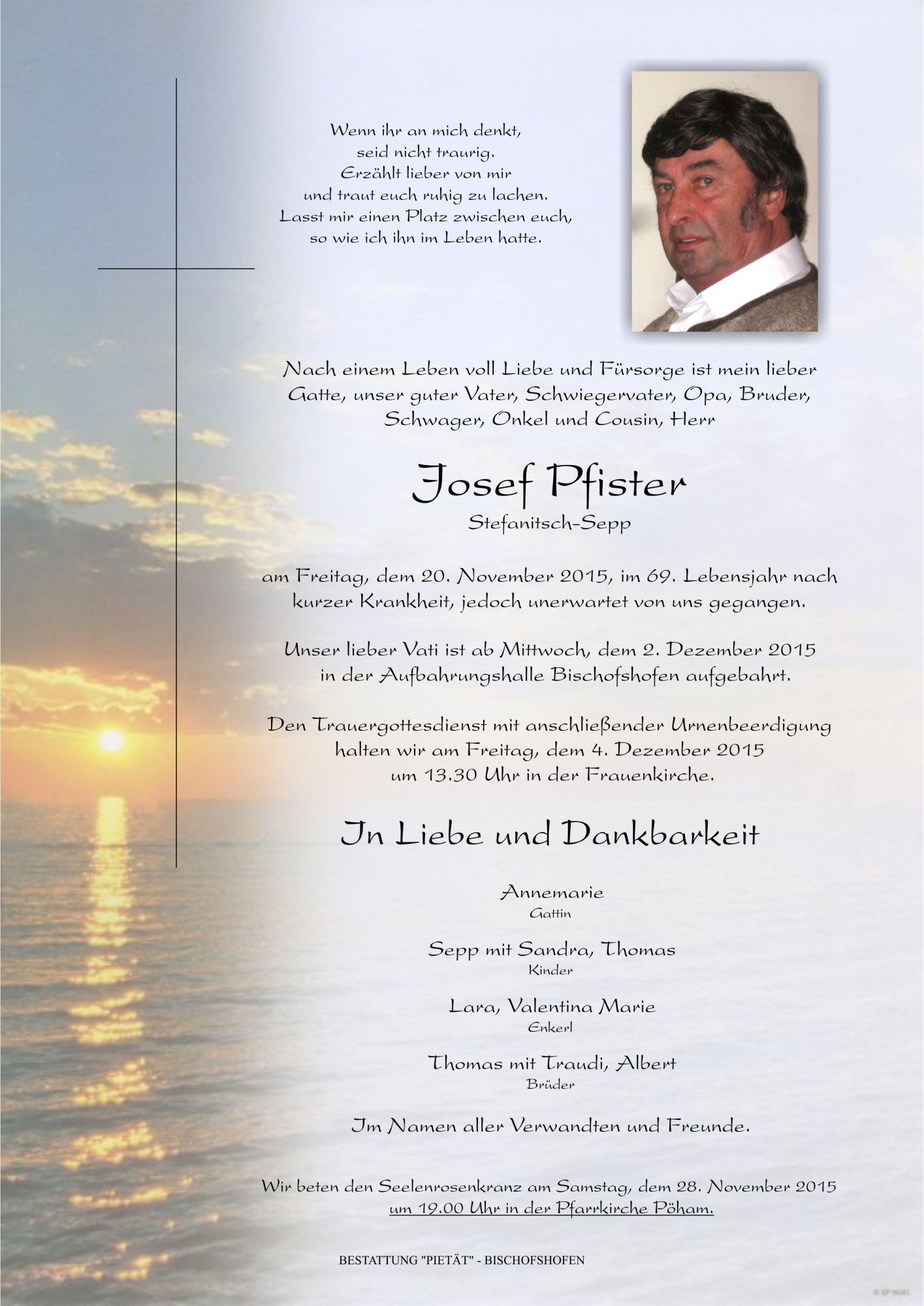 Traueranzeige von Josef Pfister