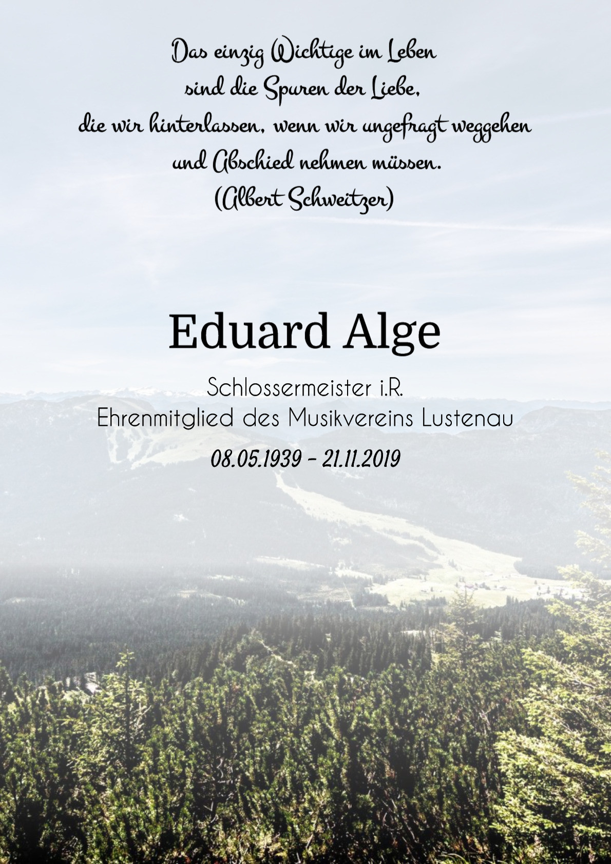 Traueranzeige von Eduard Alge