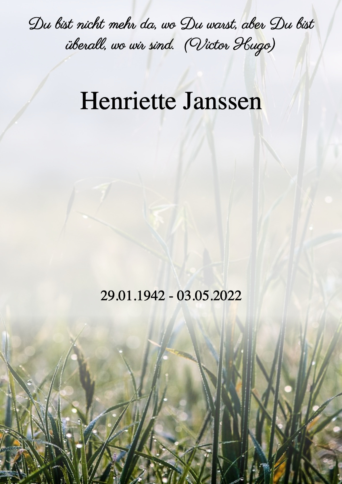 Traueranzeige von Henriette Janssen