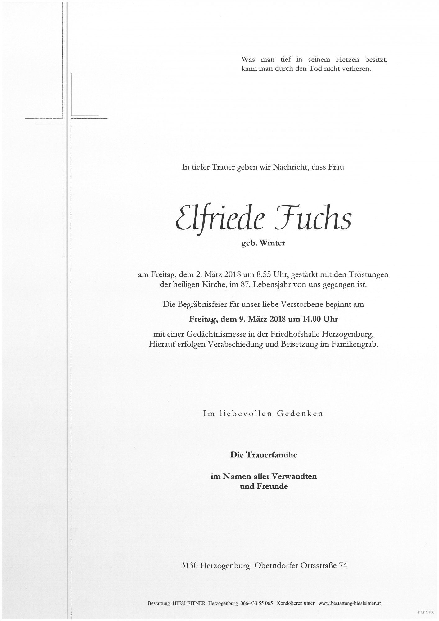 Traueranzeige von Elfriede Fuchs