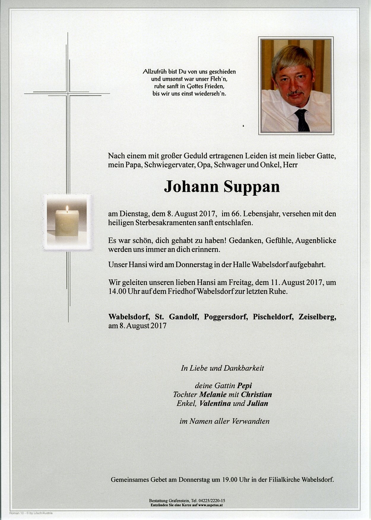 Traueranzeige von Johann Suppan