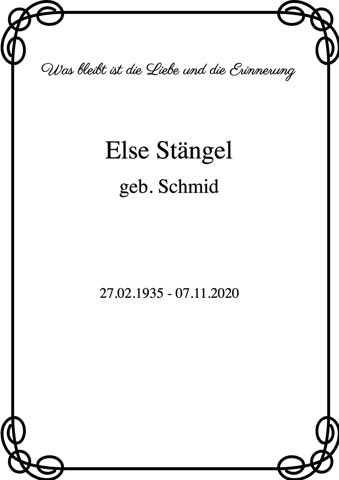 Traueranzeige von Else Stängel