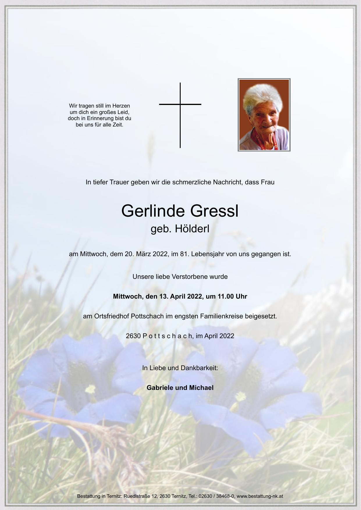 Traueranzeige von Gerlinde Gressl