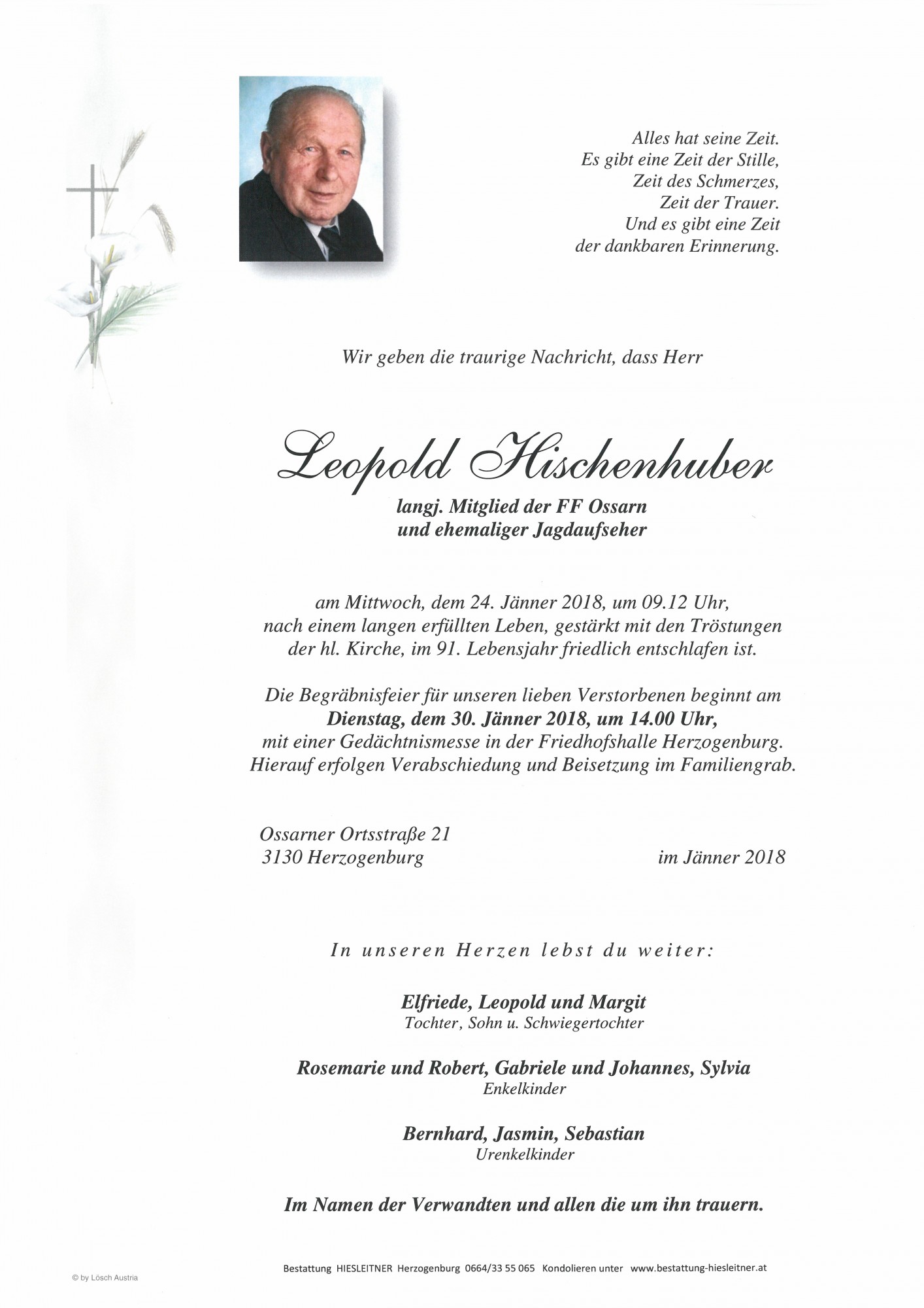 Traueranzeige von Leopold Hischenhuber