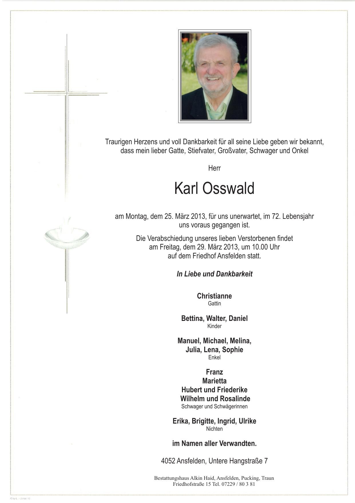 Traueranzeige von Karl Osswald